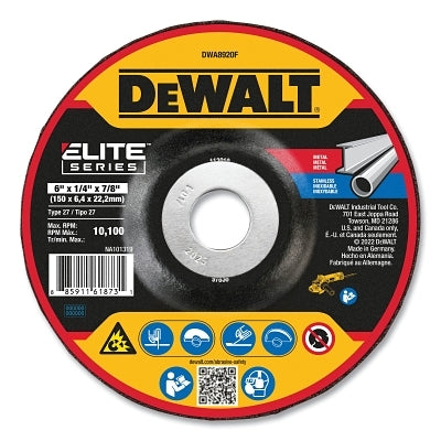 Type 27 Grinding Wheel, 6 in dia, 7/8 in Arbor, 24 Grit, 10100 RPM, 1/4 in Thick