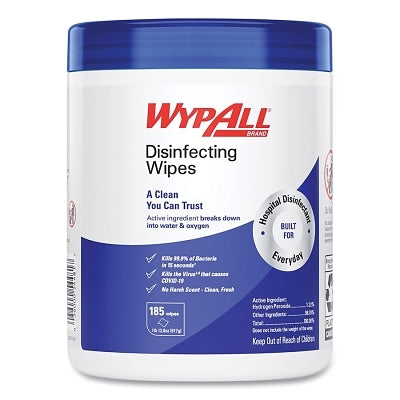 Disinfecting Wipe, White, 5.16 in W, 8.5 in L, 185 Wipes, Canister, 1 Ply
