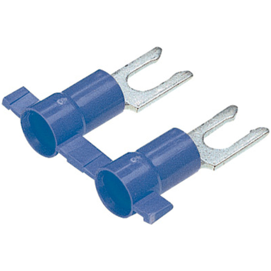 Reel Smart PV14-8LFB-3K Lock Fork Terminal, Blue, Vinyl, 14-16 AWG,  8 Stud