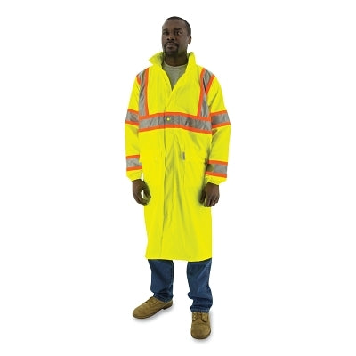 High Visibility Waterproof Rain Coat, with DOT Striping, 0.42 mm Thickness, Polyester/Polyurethane Coating, Yellow, 3X-Large