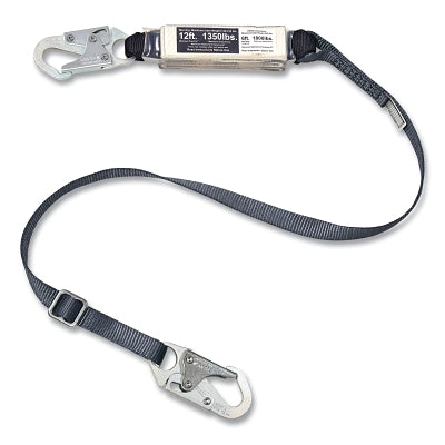 V-SERIES Standard Shock Absorbing Lanyard, 12 ft, Single, Sm/Sm Snaphooks, Web, Adjustable, Free Fall/Heavy Worker, 400 lb