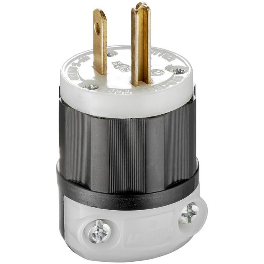 Straight Blade Plug, 15A, 125V, 2P3W, NEMA 5-15P, Black/White Nylon