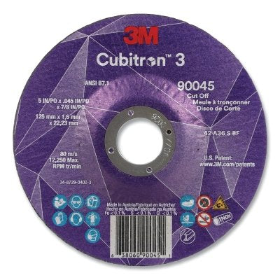 3M 638060-90045 Cubitron 3 Cut-Off Wheel, 5 in dia x 0.045 in Thick x 7/8 in Arbor, 36+ Grit, T27