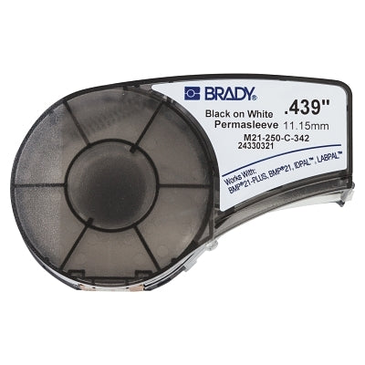 BMP21 Series PermaSleeve Heat Shrink Polyolefin Wire Marking Sleeves, 7 ft L x 0.439 in W, Black on White