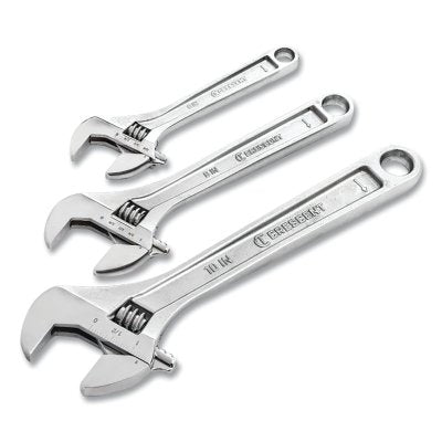 3 Pc Adjustable Wrench Set, 6 in, 8 in, 10 in, Satin Chrome w/Polished Face