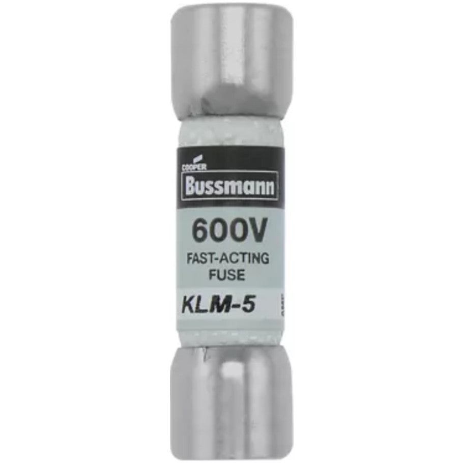 KLM Series Fast Acting Supplemental Fuse, Melamine Tube, 5A, 600V ac/dc, 13/32 x 1-1/2 in., Color Code Black