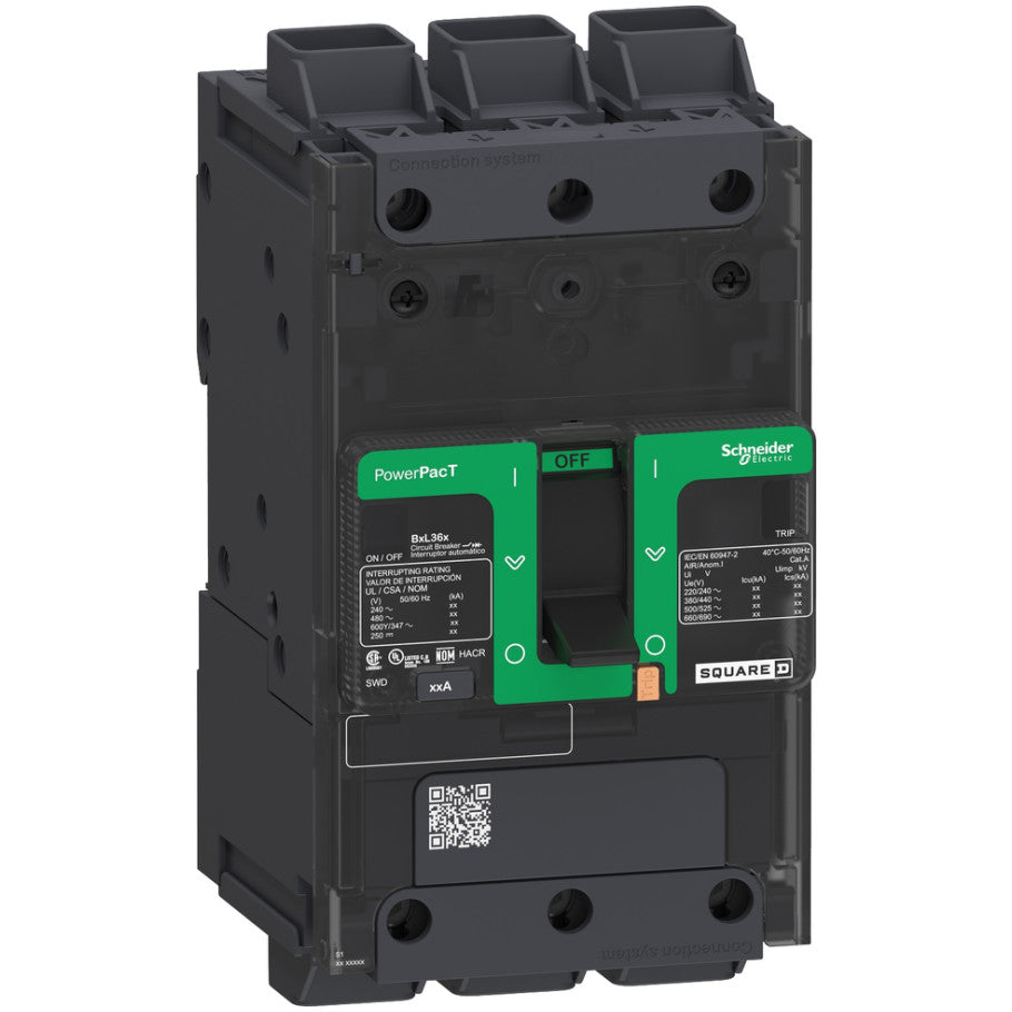 PowerPact Molded Case Circuit Breaker, Everlink Lug Connection, B-Frame, 40A, 600Y/347V, 3-Pole, Unit Mount, 14kA
