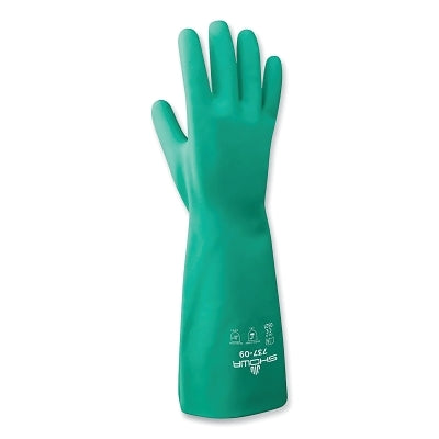 Chemical-Protection Nitrile Gloves, 15 in Gauntlet Cuff, Unlined/Unsupported, Size 11/2X-Large, Green, 22 mil Thick