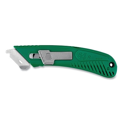 S4 Guarded Safety Knife, S4R, Manual-Retracting, Button, Right-Handed, Plastic, Holds 5 Additional Blades, Green