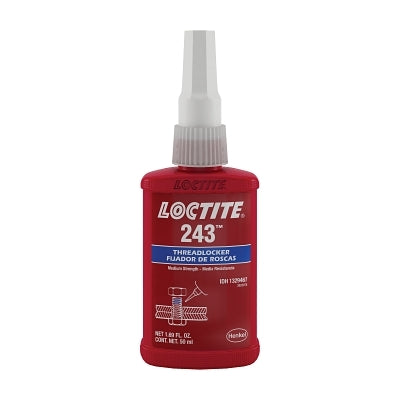 243 Medium-Strength Primerless Threadlocker, 50 mL, 1/4 in to 3/4 in dia, Blue