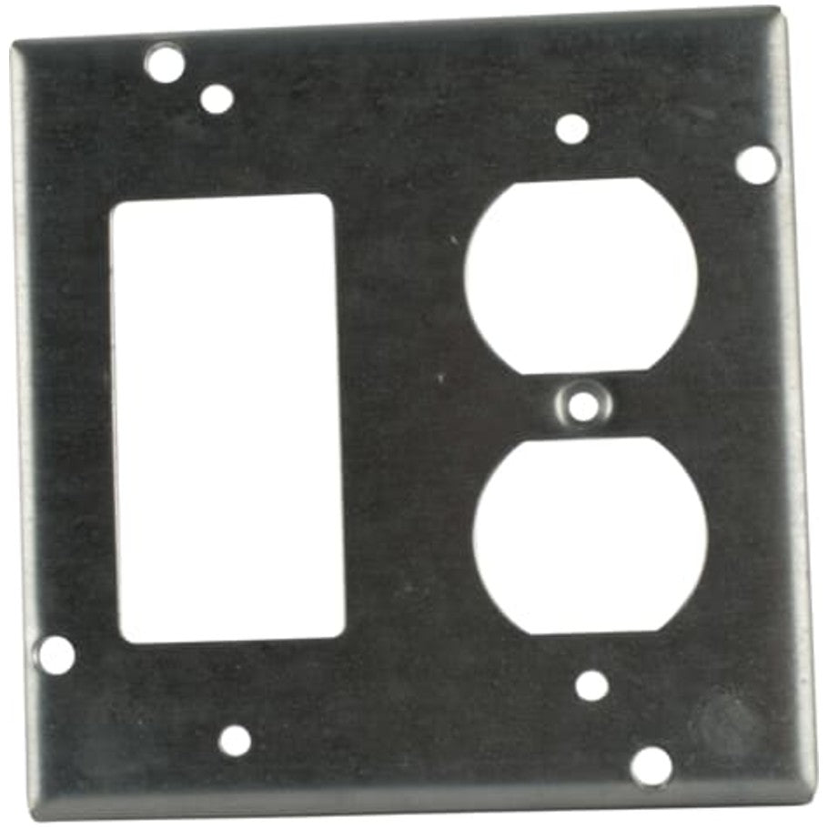 Steel 4-11/16 in. Square Cover 1/2 in. Raised for (1) Duplex Receptacle and (1) GFCI Receptacle