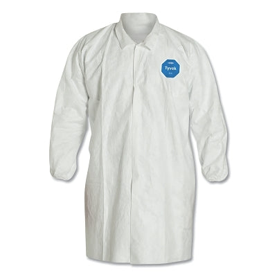 Tyvek Lab Coats No Pockets Knee Length, X-Large, White