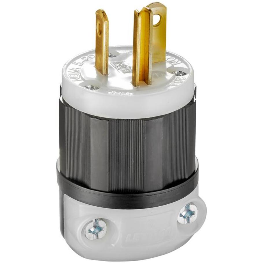 Straight Blade Plug, 20A, 125V, 2P3W, NEMA 5-20P, Black/White Nylon