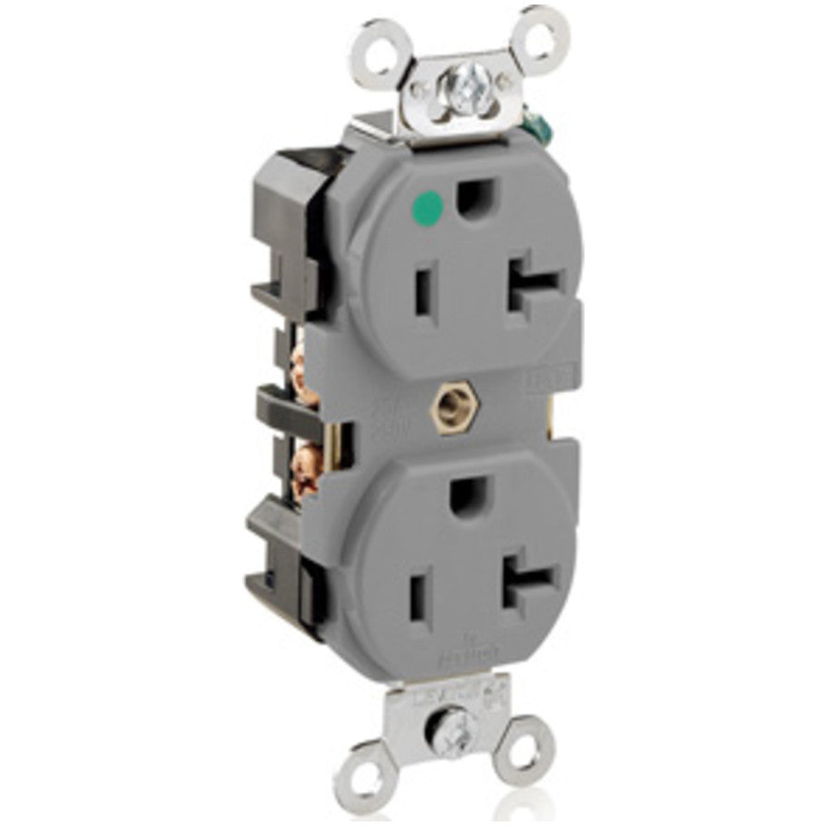 Duplex Receptacle, Extra Heavy Duty Hospital Grade, 20A, 125V, 2P3W, NEMA 5-20R, Self-Grounding, Gray