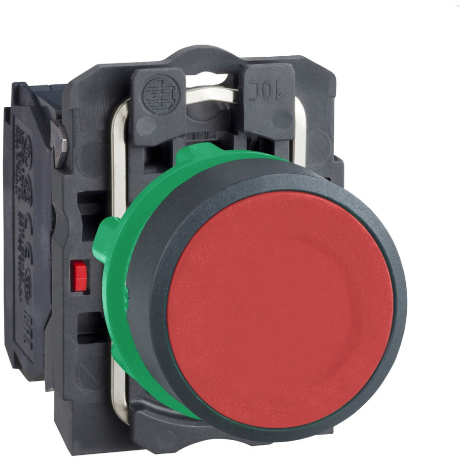 Push button, Harmony XB5, plastic, flush, red, 22mm, spring return, unmarked, 1NC