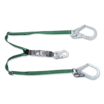 V-SERIES Standard Shock Absorbing Lanyard, 6 ft, Twin, Small/Large Snaphooks, Web, Adjustable, 400 lb