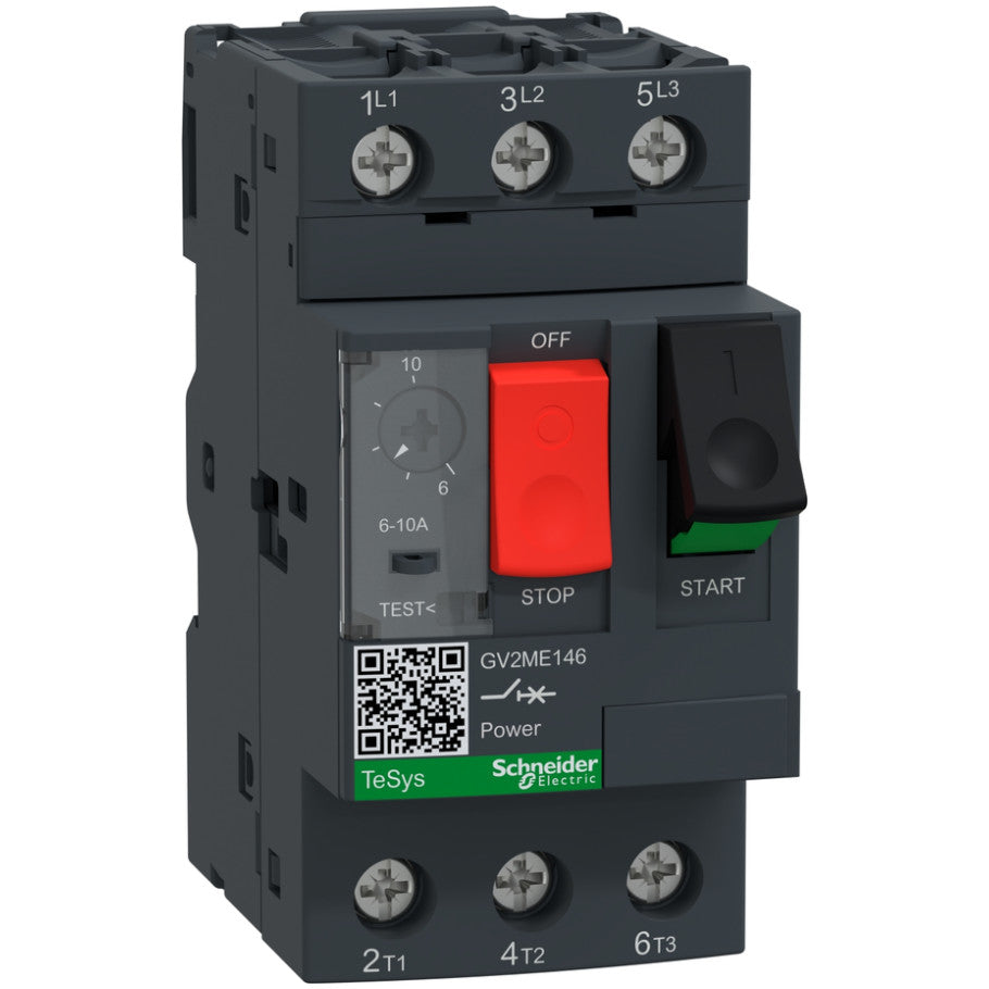 TeSys Deca Manual Starter and Protector, Thermal Magnetic Circuit Protector, Push Buttons, 6...10 A, ring lug terminals