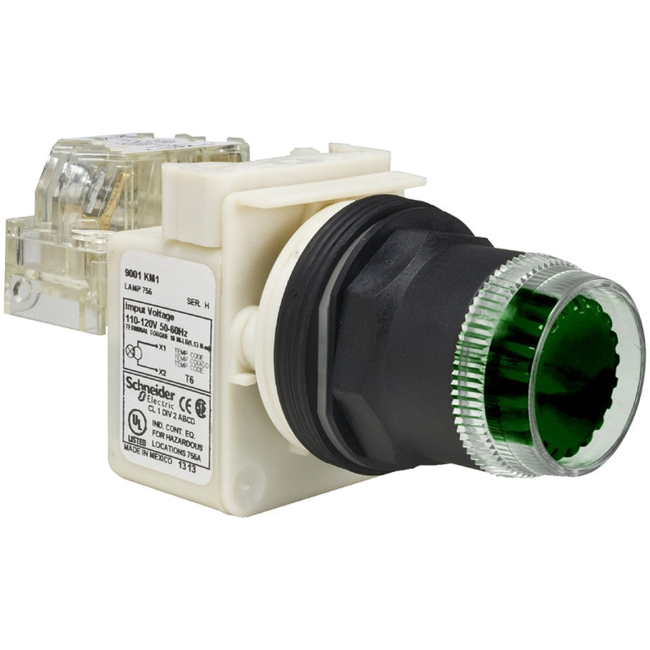 Harmony Type SK 30mm Pushbutton, Illuminated, No Contact Blocks, Full Guard, Green Cap
