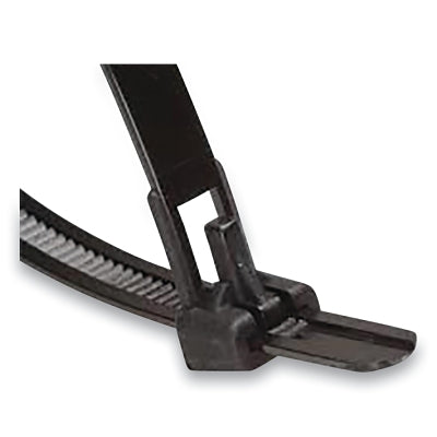 Releasable Cable Tie, 50 lb Tensile Strength, 14.6 in L, UV, Black, 100 EA/BG