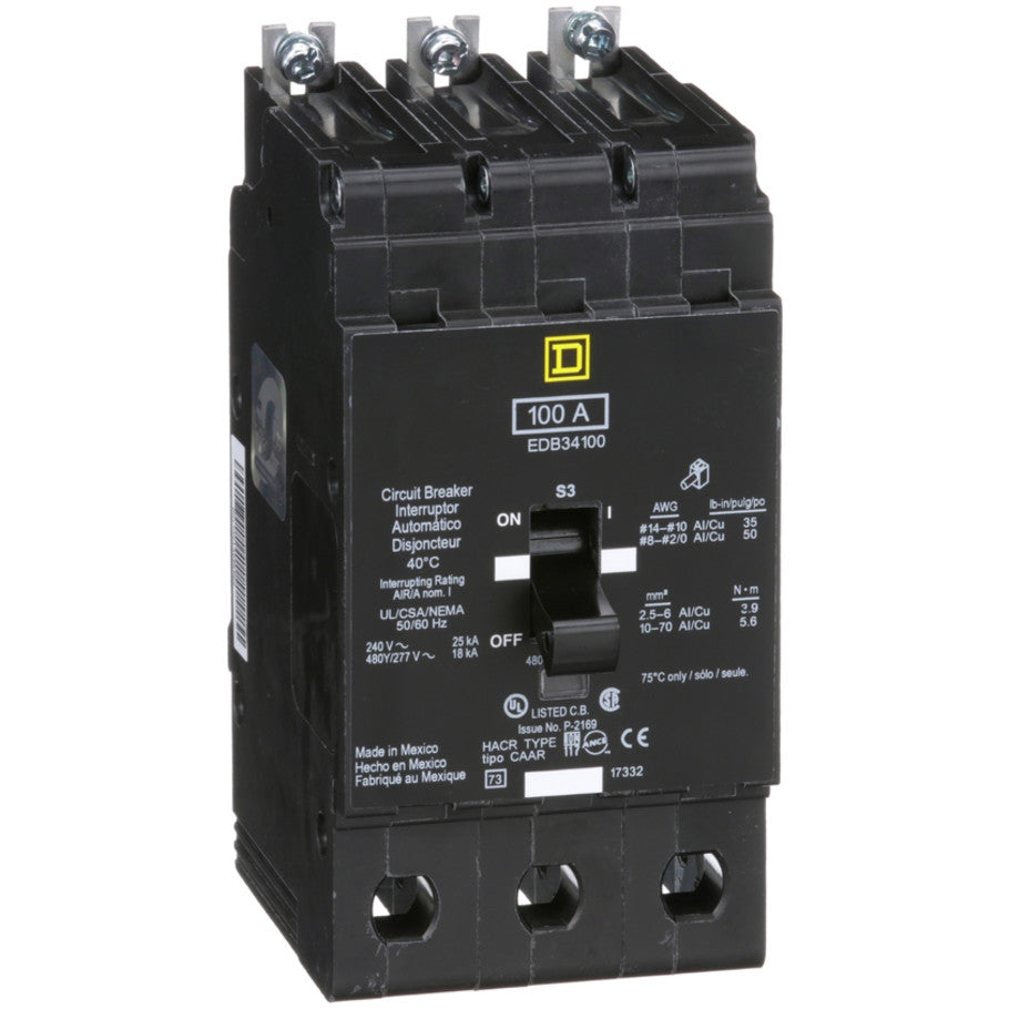 Mini circuit breaker, E-Frame, 100A, 3 pole, 480Y/277VAC, 25kA max, bolt on  TAA