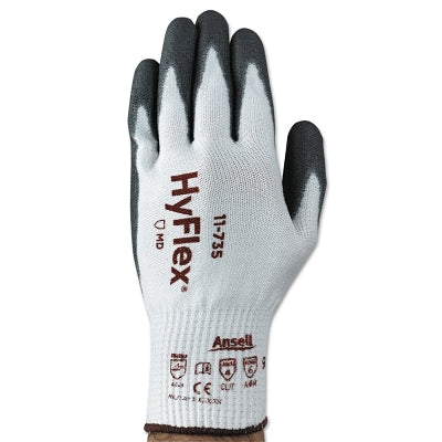 11-735 Polyurethane Palm Coated Gloves, Size 7, White/Gray
