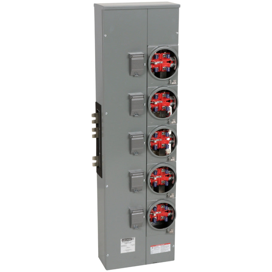 Branch unit, EZ Meter-Pak, 225A, 5 sockets, 120/240 VAC, no bypass, ringless, 1200A Al/Cu busbar