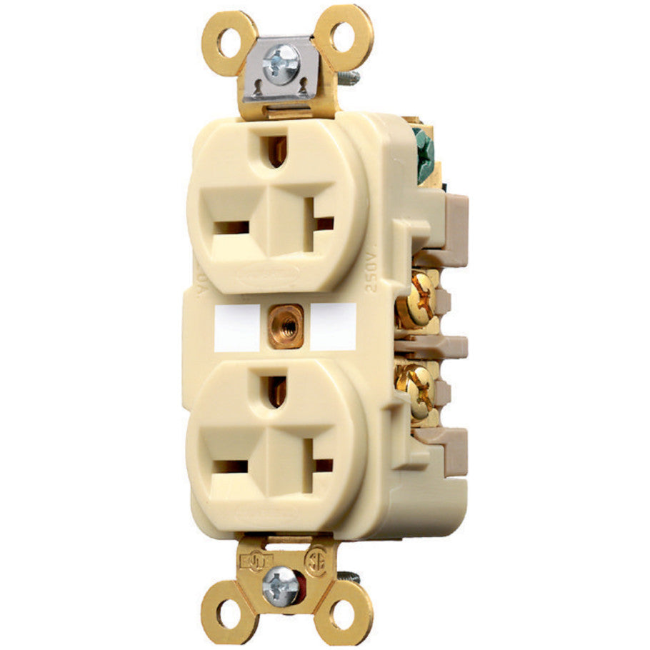 HBL Extra Heavy Duty Specification Grade 20A 250V 2P3W NEMA 6-20R Straight Blade Duplex Receptacle, Ivory