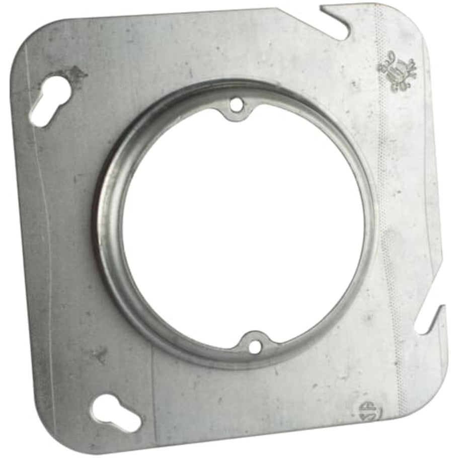 4-11/16 in. Square Box Cover, Steel, 1/2 in. Raised, Center Blanked with Tapped Ears on 2-23/32 in. Centers