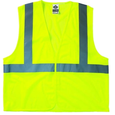 GloWear Safety Vest, 8205HL, Mesh, Class 2, Type R, 2 in Reflective Tape, Hook and Loop, Large/X-Large, Lime