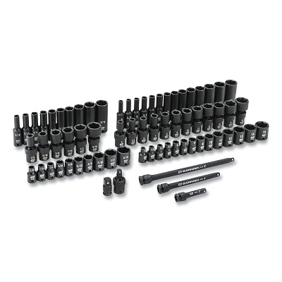 Impact Socket Set, 1/4 in Dr, 6-point, SAE/Metric, 3/16 in to 15 mm, 71-Pc Deep/Standard Lengths, Incl Univ Jt/Blow Mold Case