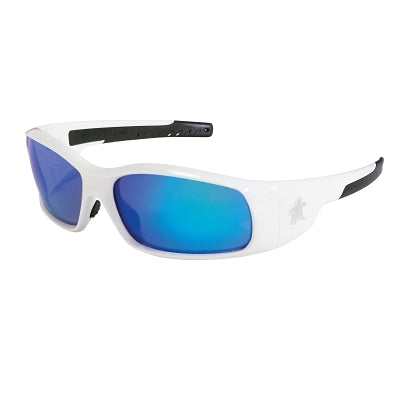 Swagger SR1 Series Safety Glasses, Blue Diamond Mirror Lens, White Frame