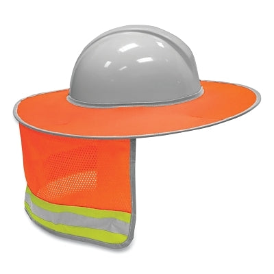 Sun Shield, Full Brim Hard Hat, One Size, Orange/Reflective Trim/Reflective Stripe with Contrasting Lime