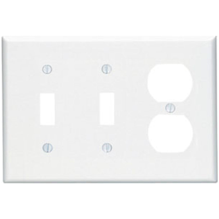 Thermoset 3 Gang Device Mount Midsize Combination Duplex Receptacle and Toggle Switch Wall Plate, White