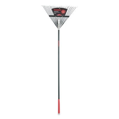 Steel Leaf Rake, 24 Tines, 51 in Straight Fiberglass Handle with Cushion End Grip