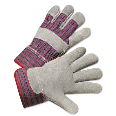 Leather Palm Gloves, Large, Cowhide, Leather, Gray, Striped Back