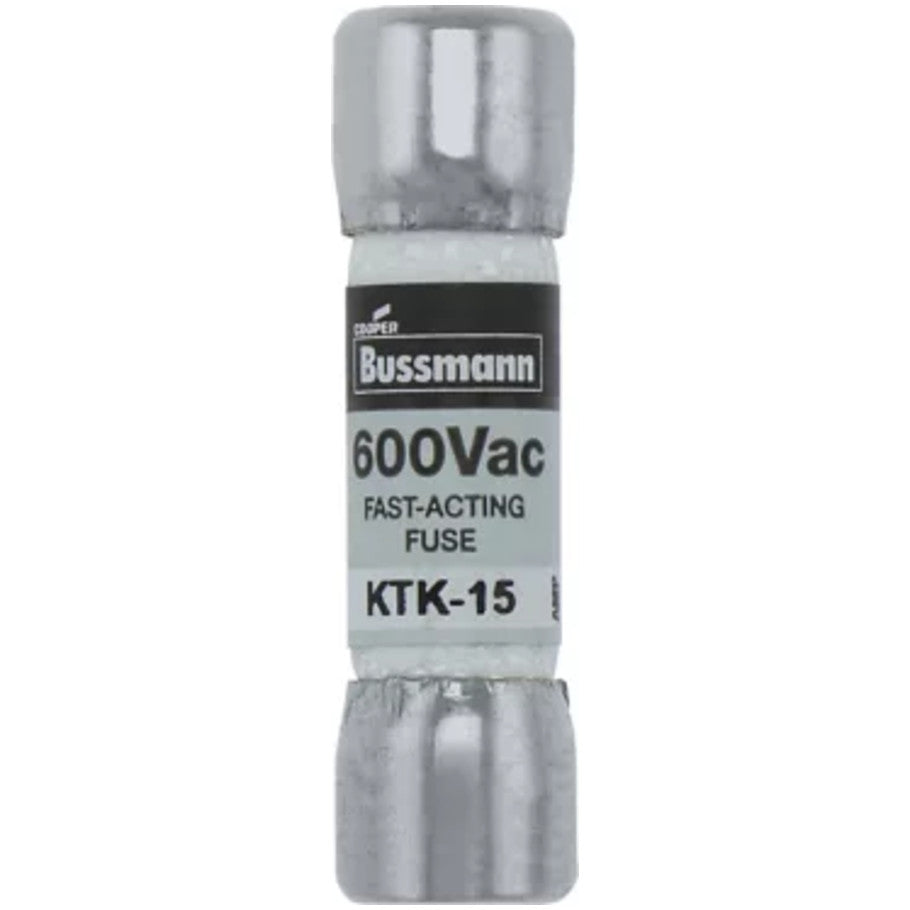 KTK Series Fast Acting Supplemental Fuse, 15A, 600V, 13/32 x 1-1/2 in., Color Code Black