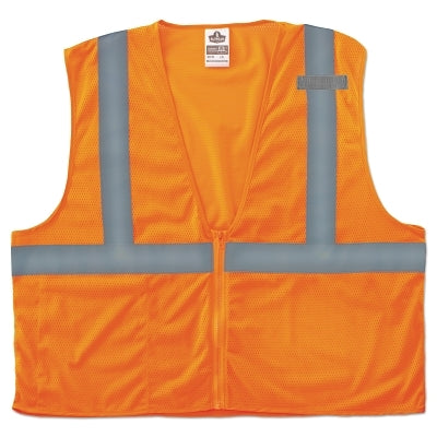 GloWear Safety Vest, 8210Z, Mesh, Class 2, Type R, 2 in Reflective Tape, 2 Pockets, Zipper, Small/Medium, Orange