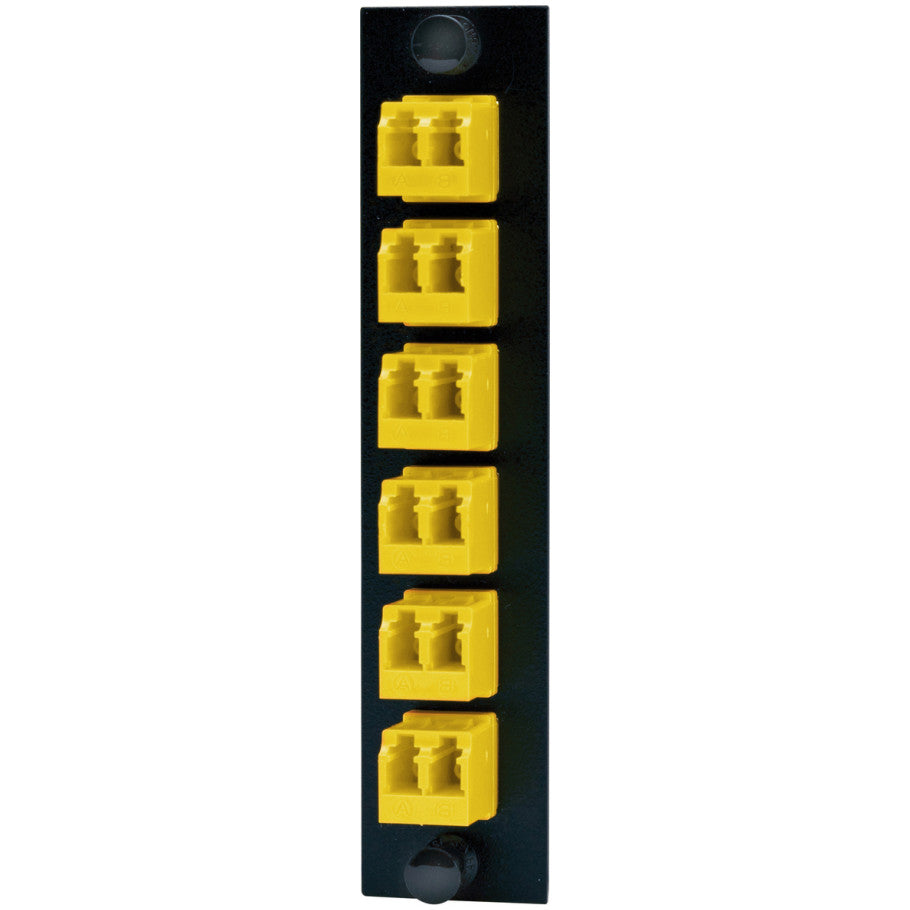 Fiber Adapter Panel, 12-Fiber, 6 LC Duplex, Zircon Sleeves, Yellow