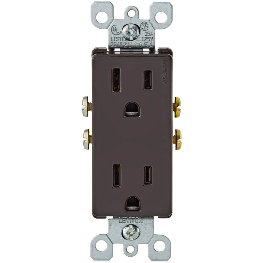 Mahogany Thermoplastic Decora Straight Blade Duplex Receptacle, Residential Grade