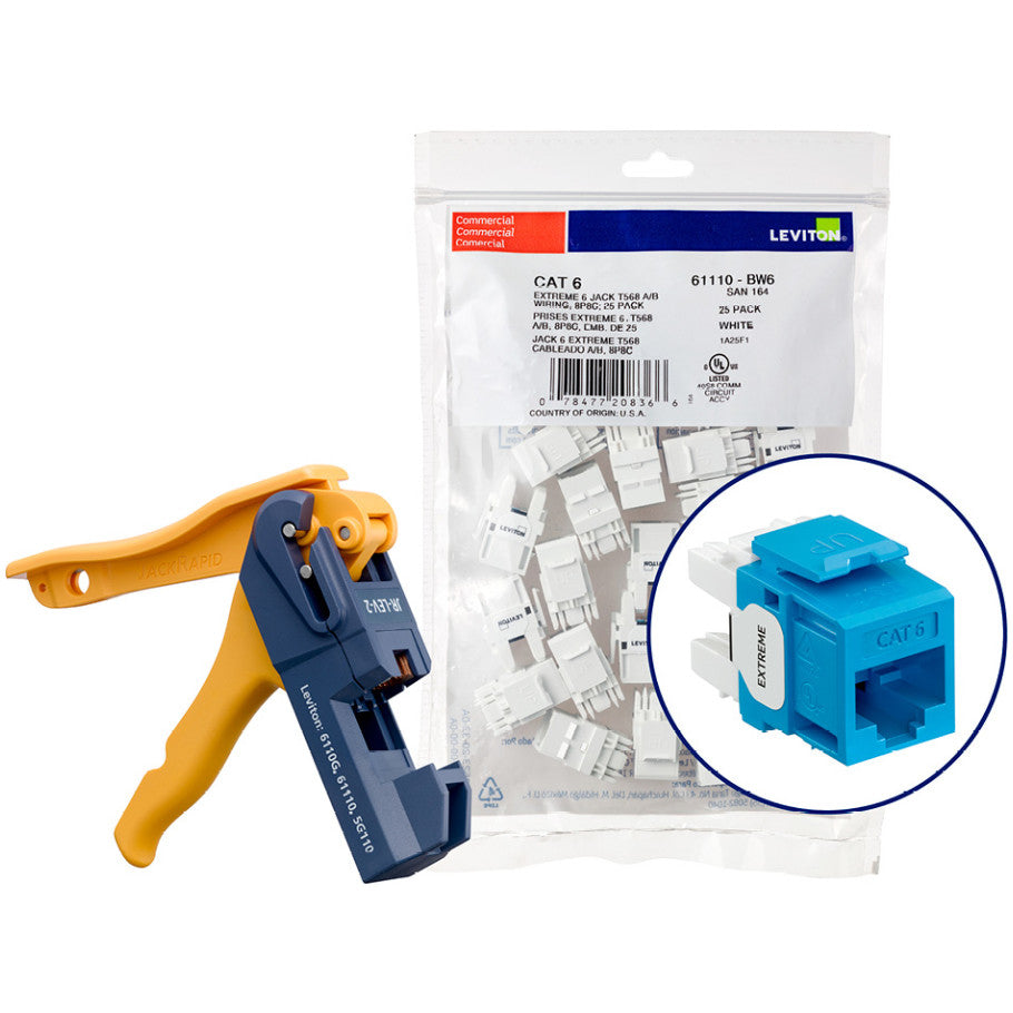 eXtreme Cat 6 QuickPort Connectors, 150/ Bag with JackRapid Tool, Blue