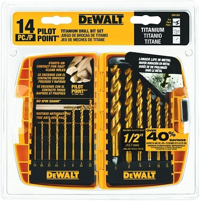 14-Pc. Titanium Drill Bit Sets, 1/16 in - 3/16 in Cut Dia., 14-Piece