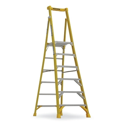 Podium Ladder, PD7306, Type IAA, 6 ft, 12 ft Reach, 31.2 in W, 375 lb Load Capacity, Fiberglass, Yellow