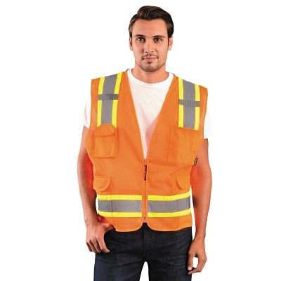 Surveyor Style Mesh Vest, ECO-ATRNSM, Two-Tone, Orange, X-Large, 8 Pockets