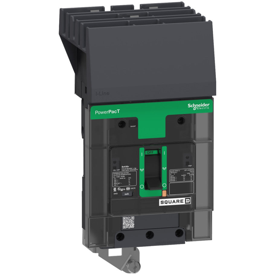 PowerPact BGA Series Molded Case Circuit Breaker, B-Frame, 45A, 3-Pole, I-Line Mount, 5.39 H x 3.19 W x 3.50 D in.