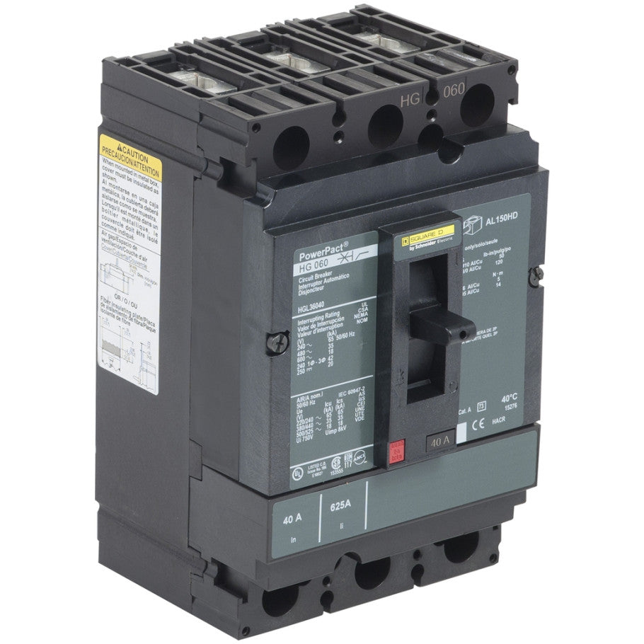 PowerPact Molded Case Circuit Breaker, H-Frame, Unit Mount, 18 kA, 600V, 3-Pole, 40A