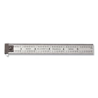 Steel Rule, 6 in, 4R, Steel, Spring Tempered, Double Hook
