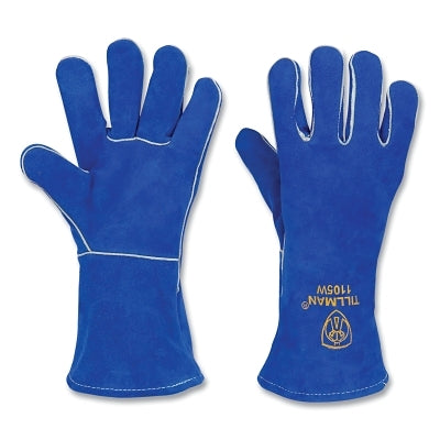 Stick Welding Gloves, 1105, Slightly Select Shoulder Split Cowhide, X-Sm, Cotton Foam Lining, Blue, Straight Cuff