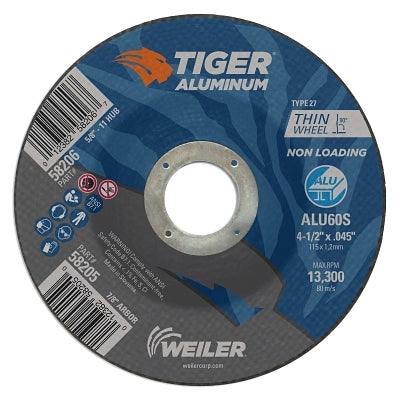 Aluminum Cutting Wheel, 4.5 in Diameter, 7/8 in Arbor, Type 27, 60 Grit, AO