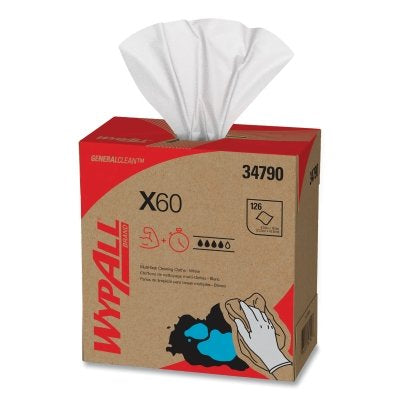 X60 Cloth Wiper, White, 8.34 in W x 16.8 in L, Pop-Up Box, 118 Sheets/Box
