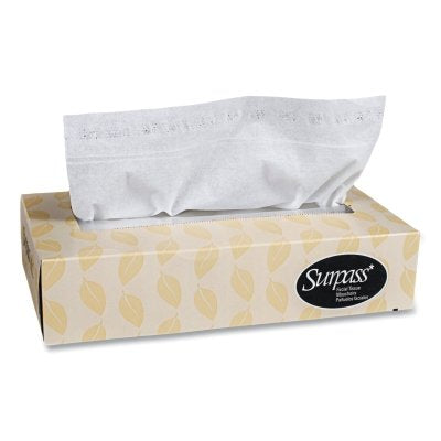 Surpass Facial Tissues, 8 in L x 8.3 in W per Sheet, White, 60 EA/CA